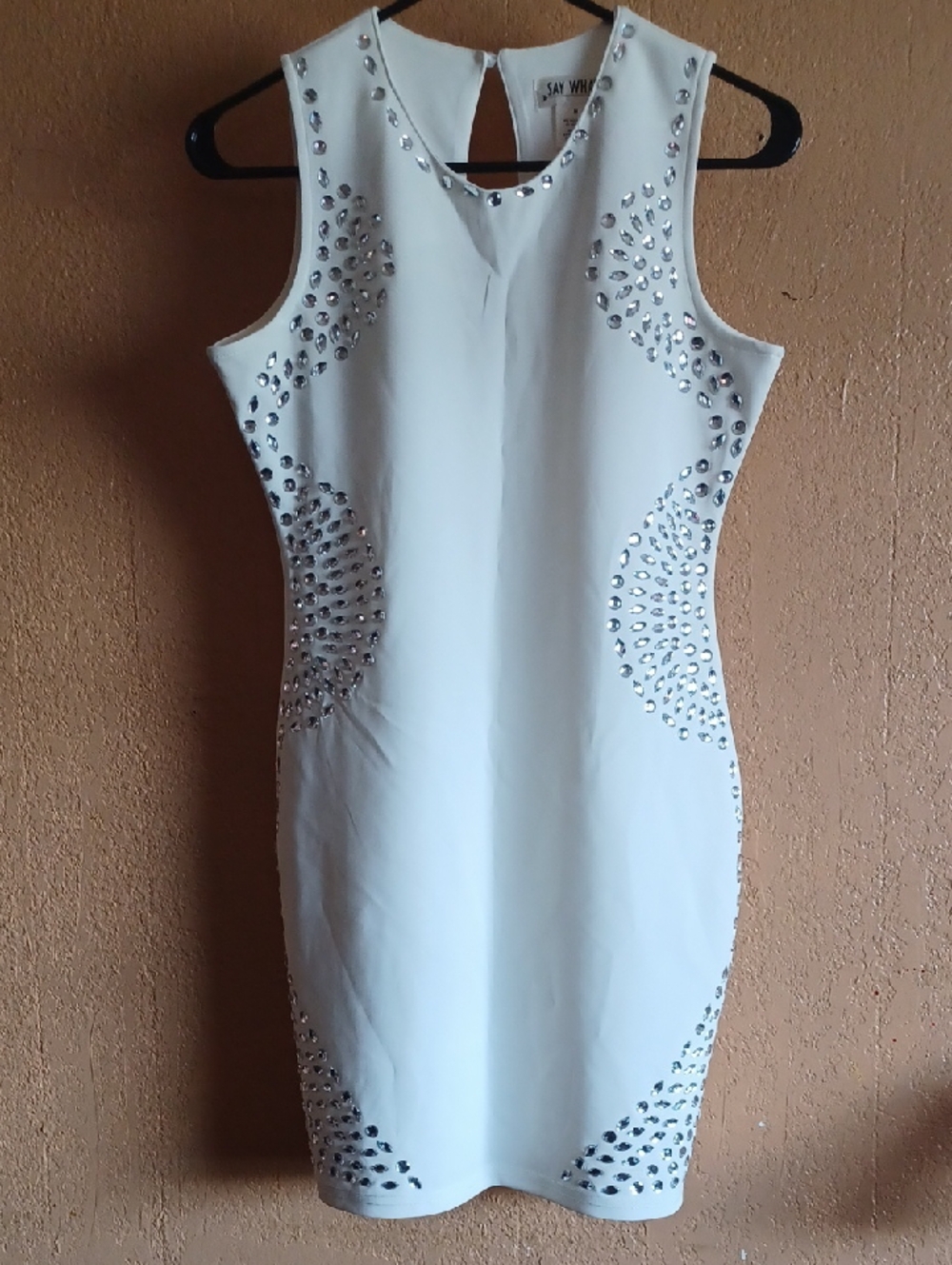 Say What? White Sleeveless Embellished Sheath Dress